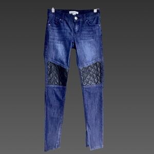 BCBGeneration Blue Jeans w/‎ Black Quilted Leather Accents Sz 24